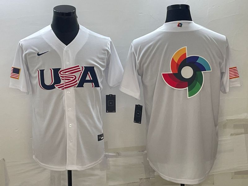 Men 2023 World Cub USA Blank White Nike MLB Jersey3->women mlb jersey->Women Jersey